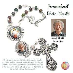 Photo Car Chaplet. Memorial or Wedding Chaplet For Rearview Mirror, Silver Chaplet for Car Rearview Mirror Personalized Cary Rosary Decade