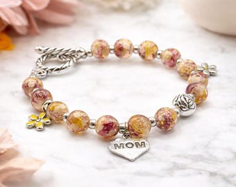 Resin Bead Flower Petal Bracelet Made with YOUR Dried Flower Petals – Clear Resin Beads, Funeral Flower Jewelry, Wedding Flower Keepsake