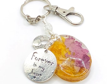 Dried Flower Petal Keychain Made Using YOUR Dried Flowers, Memorial Keychain, Butterfly Memorial, Funeral Casket Flowers, Gift For Loss