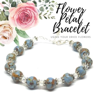 Dried Flower Petal Memorial Bracelet Made Using YOUR dried flowers, 925 Silver, Funeral Flowers, Casket Flowers, Memorial Flowers