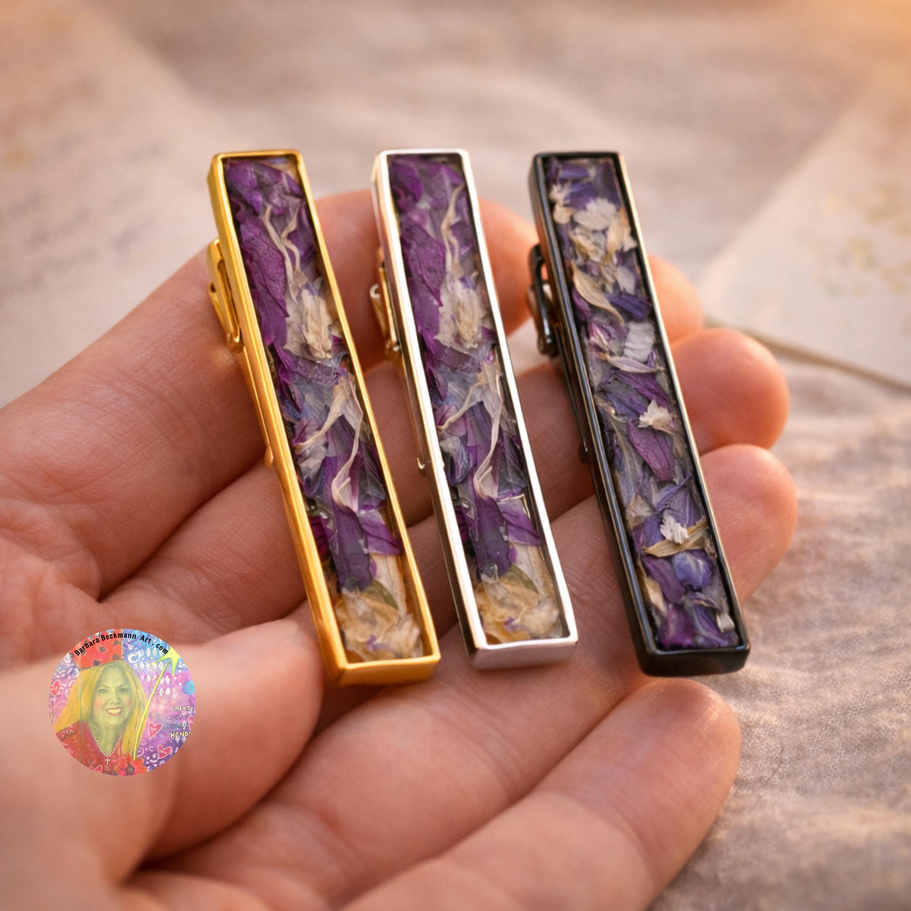 Tie Bar Cip Made From YOUR Flowers, Wedding Flower Keepsake