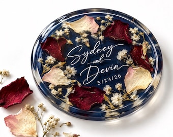Custom Colored Resin Coaster Made With YOUR Dried Flowers, Wedding Bouquet Preservation, Memorial Flower Keepsake