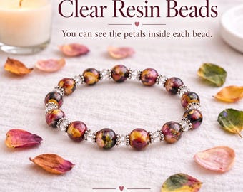 Bracelet Made Using YOUR Dried Flowers, Resin Beads, Casket Funeal Flowers, Wedding Flowers, Wedding Bouquet, Memorial Gift