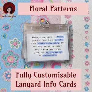 Floral Pattern - Fully Customisable Lanyard Hidden Disability Medical Information/Access/Communication Cards