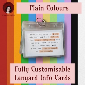 Plain Colours - Fully Customisable Lanyard Hidden Disability Medical Information/Access/Communication Cards