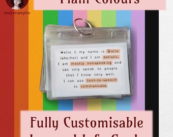 Plain Colours - Fully Customisable Lanyard Hidden Disability Medical Information/Access/Communication Cards
