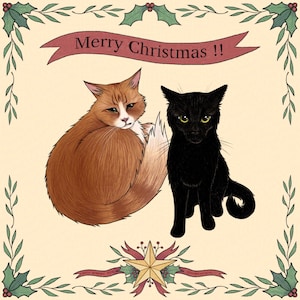 Láminas artísticas de gatos con una feliz Navidad