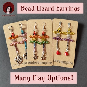Pride Flag Bead Lizard Earrings: Custom & Handmade