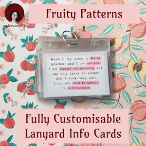 Fruity Pattern - Fully Customisable Lanyard Hidden Disability Medical Information/Access/Communication Cards