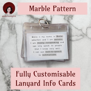 Marble Print - Fully Customisable Lanyard Hidden Disability Medical Information/Access/Communication Cards