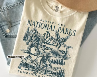 Protect Our National Parks Cryptid Shirt, Comfort Colors® 90s Protect Our Parks Vintage Camping Hiking Tee Retro Wanderlust Shirt