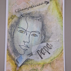 carte fête, fait main, modèle unique, signé, tons pastels