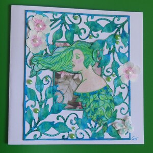 carte toutes occasions, carte modèle unique, carte fait main, carte vis tes rêves, carte tons de vert, carte carrée , carte env 13 X13 cm