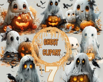 Clipart de Fantasma de Halloween: Designs PNG Assustadores para Sublimação, Adesivos (Download Digital)