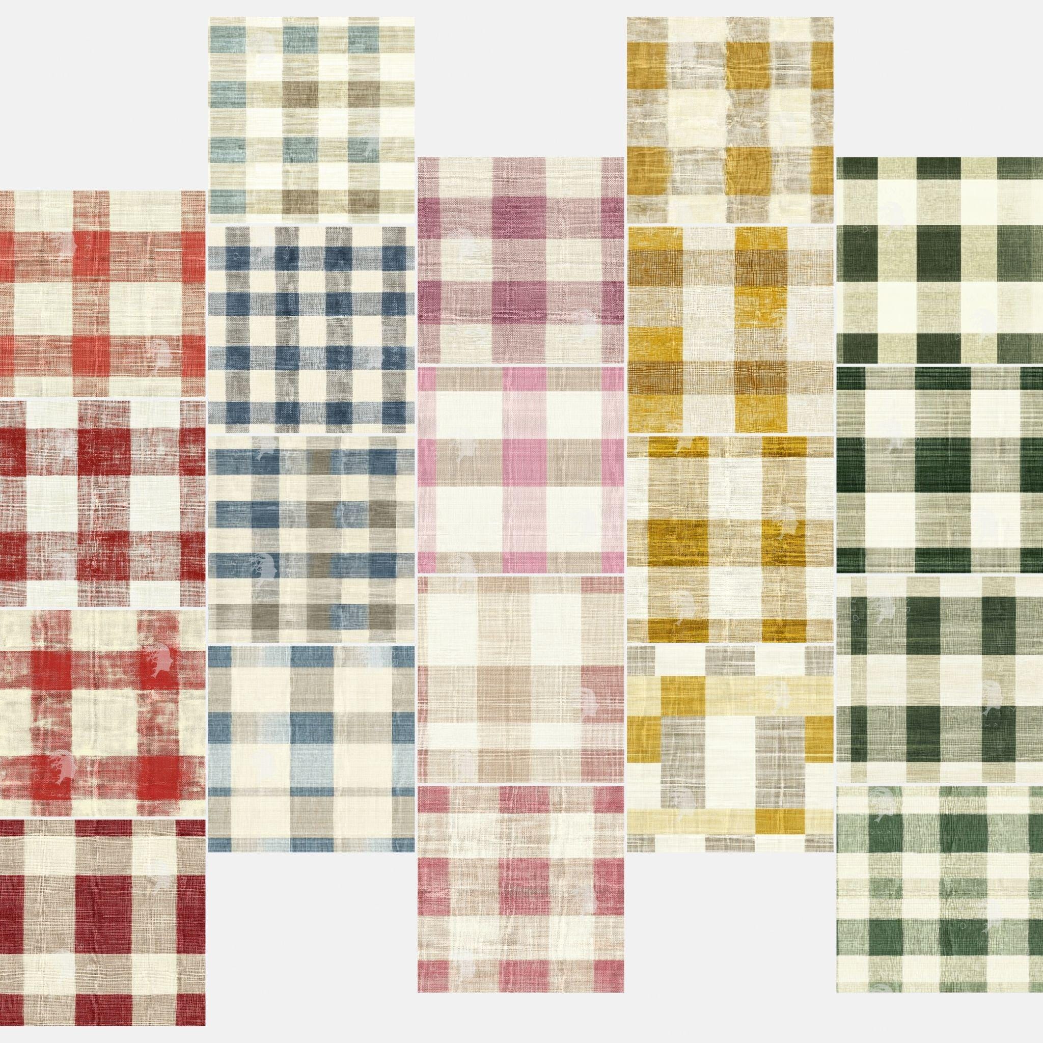 Gingham Plaid Digital Paper Bundle, Seamless Fabric Textures (37 PNG ...
