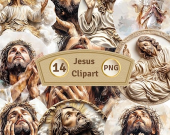 Pacchetto di clipart di Gesù Cristo, 14 PNG, grafica cristiana ad acquerello (download digitale)