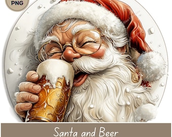 Drunk Santa Claus with Beer Clipart: Funny Christmas PNG (Digital Download)