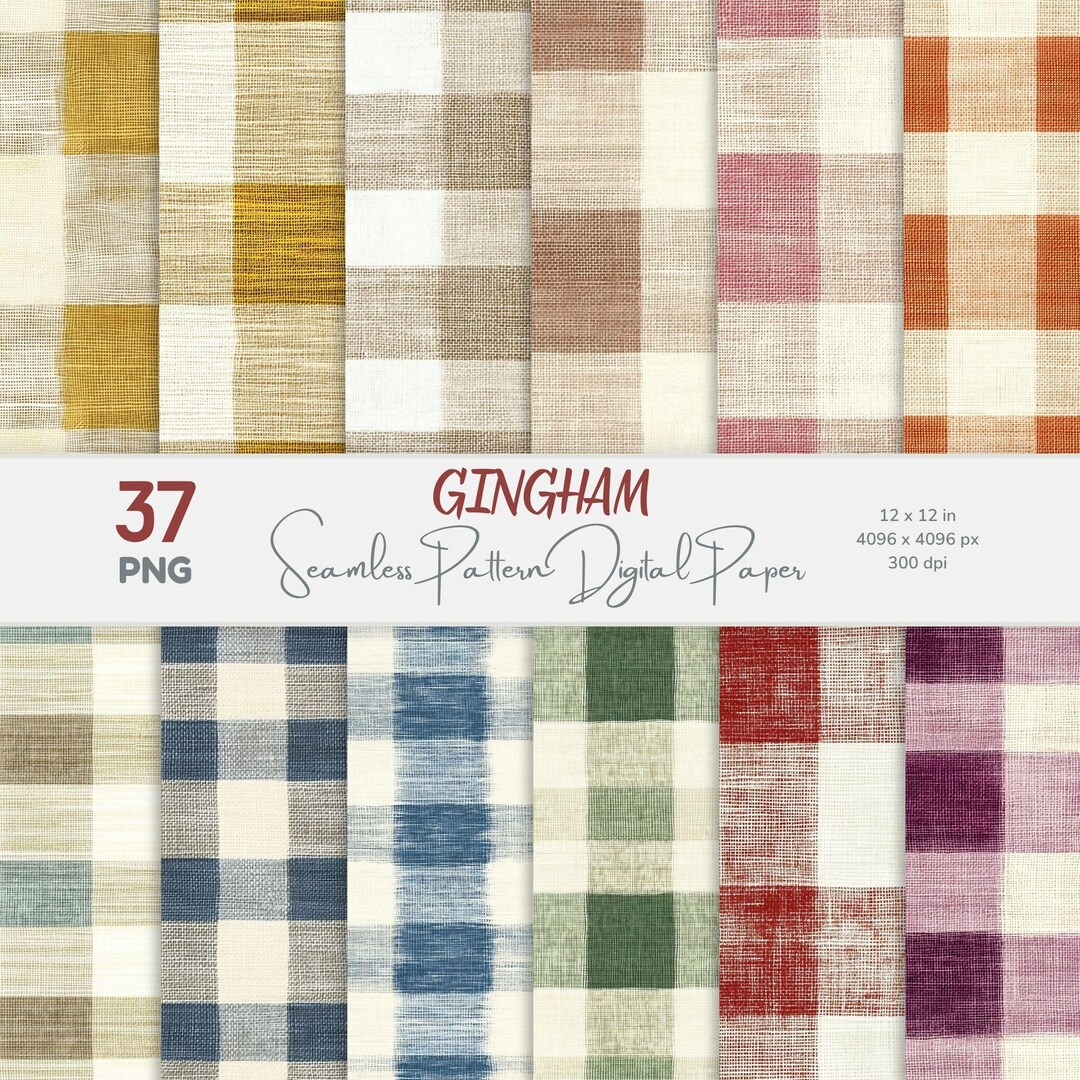 Gingham Plaid Digital Paper Bundle, Seamless Fabric Textures (37 PNG ...