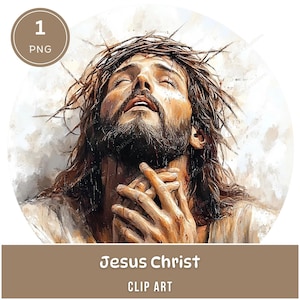 Aquarelle Jésus Clipart, 1 PNG, Sauveur rond graphiques, couronne d'épines, graphiques pour sublimation, scrapbooking, autocollants, téléchargement numérique