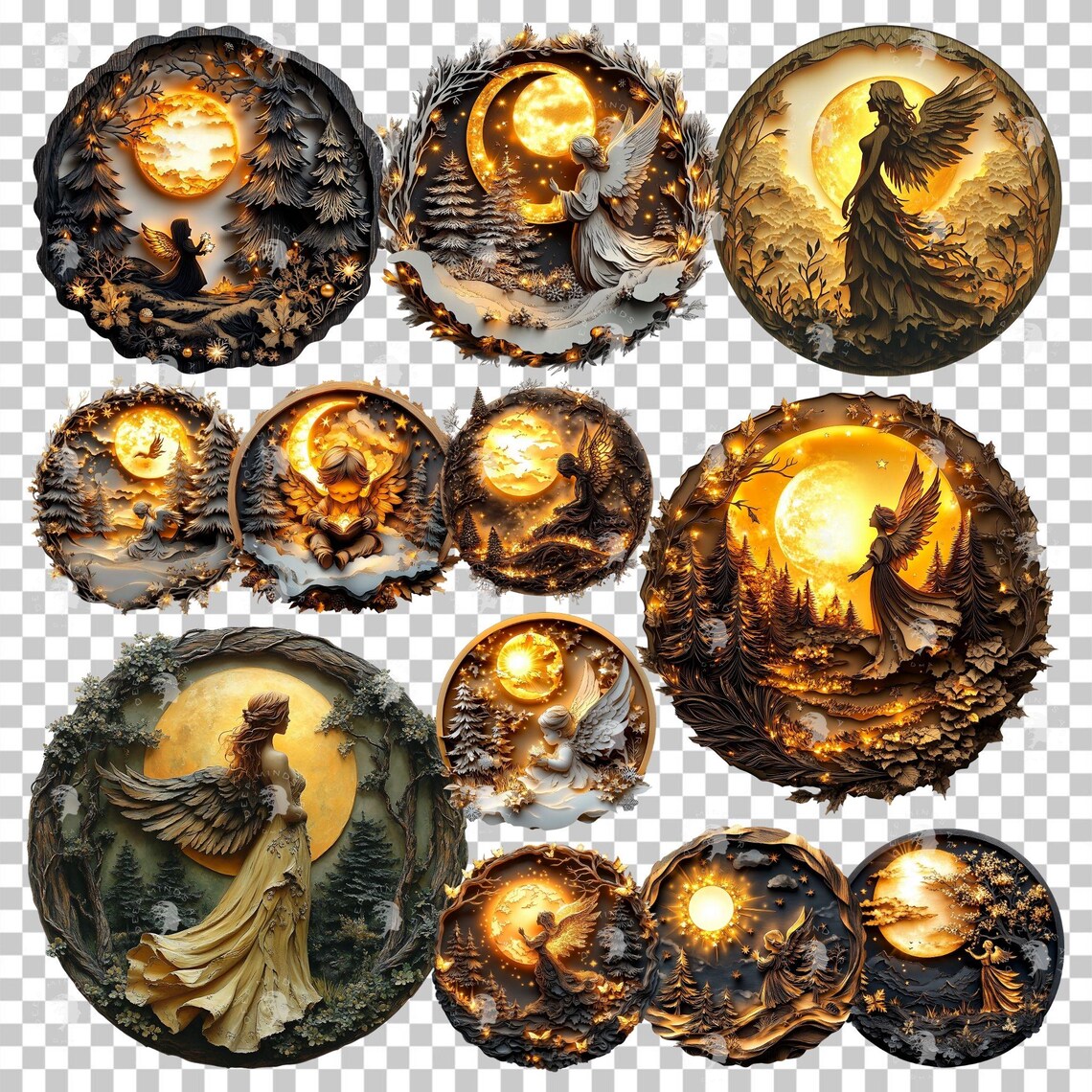 77 Angel Clipart Round Designs, Celestial Printables, PNG Graphics for ...