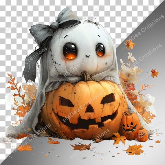 Cute Ghost Clipart, Coquette Bow, Pumpkin Halloween PNG (Digital Download)