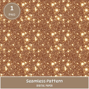 May include: A seamless digital paper pattern with a sparkling bronze glitter effect. The design features a dense scattering of small, bright, star-shaped highlights against a darker, shimmering background. The text "Seamless Pattern DIGITAL PAPER" is at the bottom.