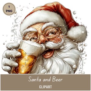 Clipart di Babbo Natale e birra, 1 PNG, grafica natalizia, creazione di biglietti, decorazioni, sottobicchieri, scrapbooking, adesivi, diari di scarto, download digitale
