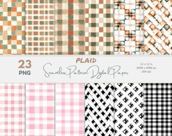 Paquete de papel digital a cuadros con estampado de cuadros vichy sin costuras, 23 PNG (descarga digital)