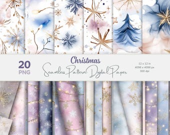 Watercolor Christmas Digital Paper: Pastel Holiday Patterns (Digital Download, 20 PNG Files)