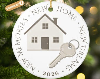 New Home 2026 Round Clipart, House and the Key, Sublimation PNG for Ornaments, Digital Download