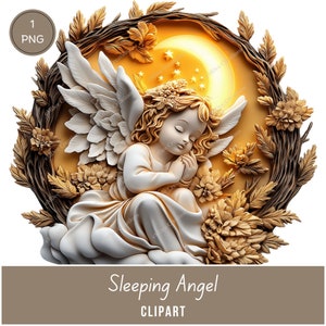 Sleeping Baby Angel Round Clipart 1 PNG, 3D Sublimation Design Digital Download, Christmas Ornament, Stickers, Gift Tags, Celestial Graphics