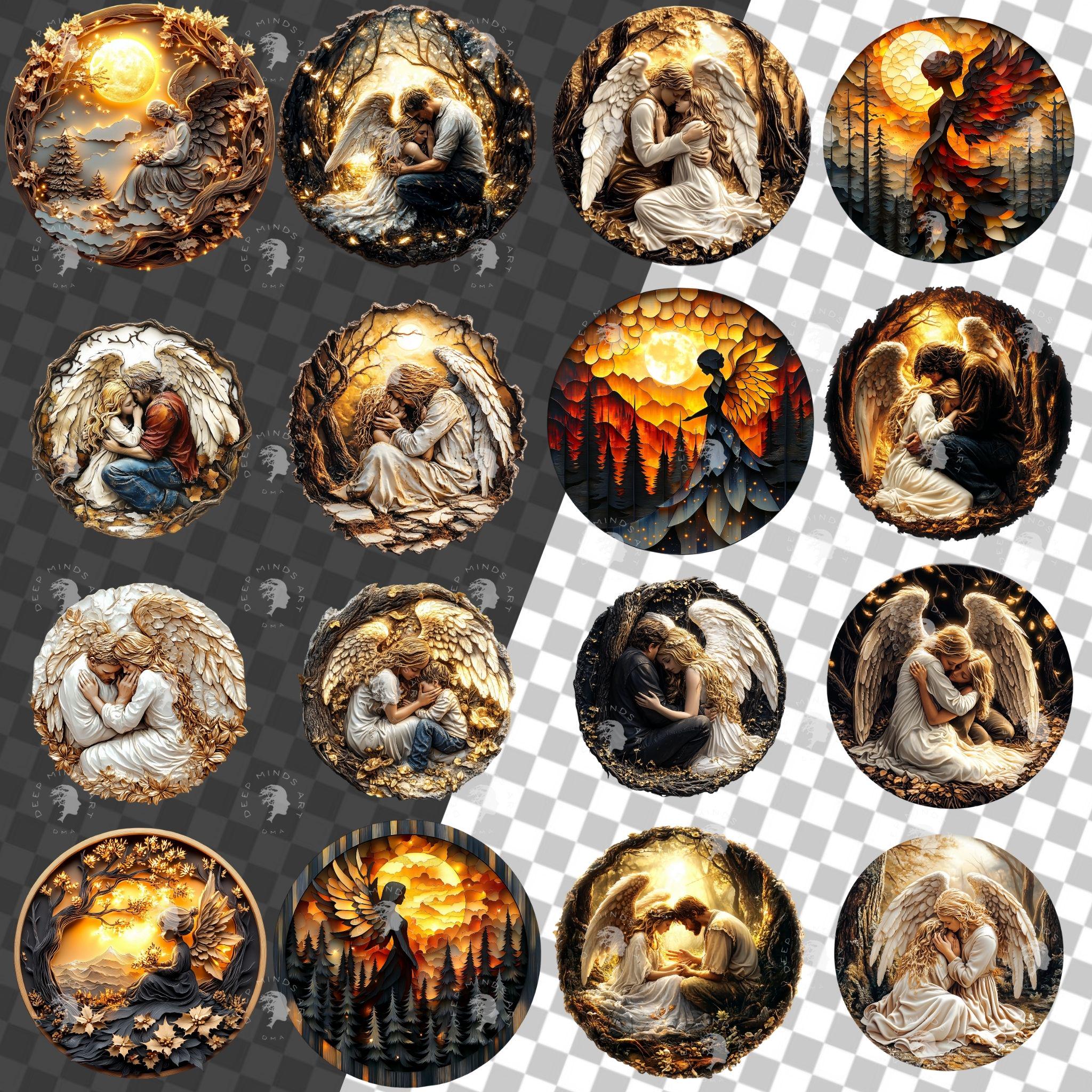 77 Angel Clipart Round Designs, Celestial Printables, PNG Graphics for ...