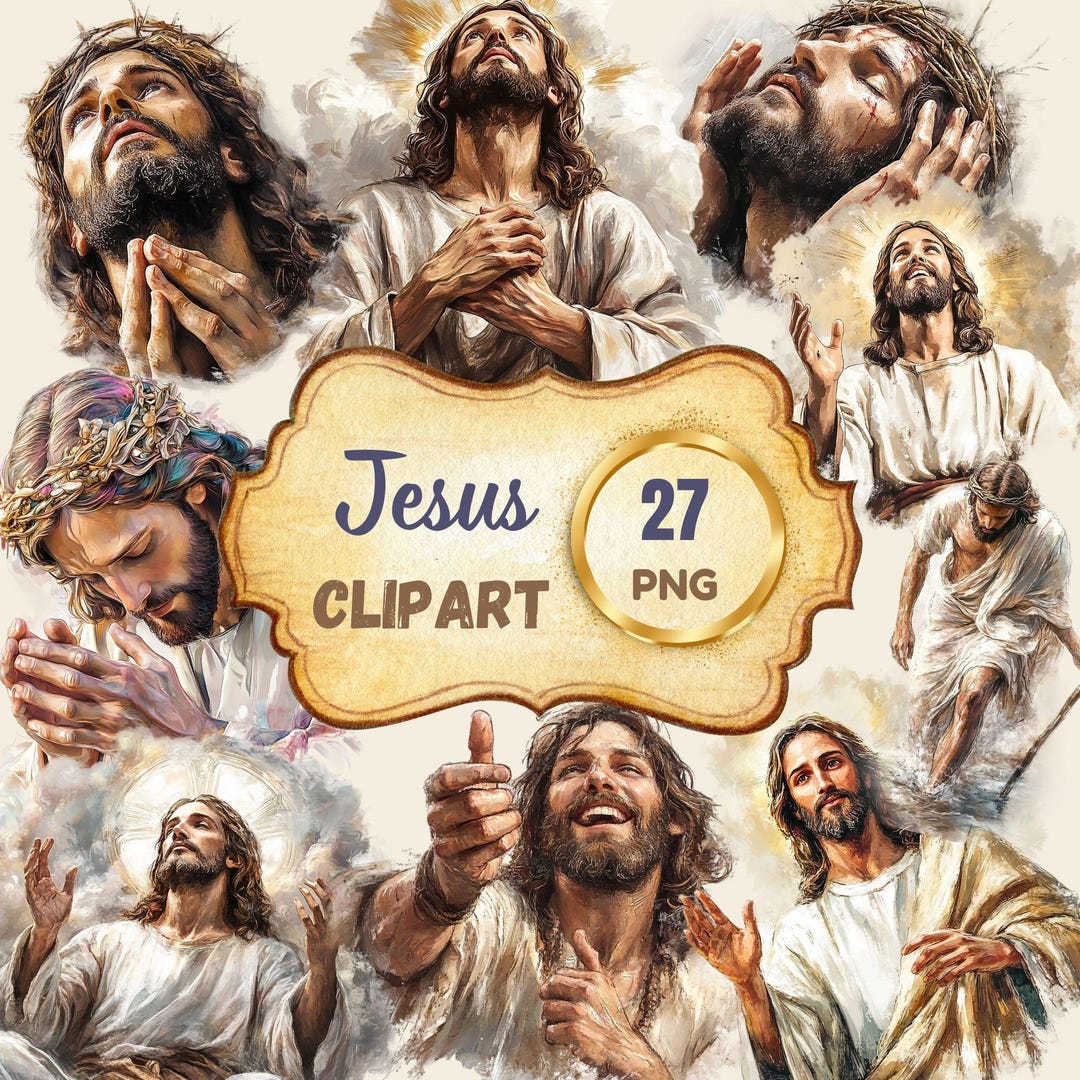 Jesus Watercolor Clipart Bundle, Christian PNG Graphics (digital ...