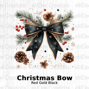 Clipart Noël noir noeud, 1 PNG, pommes de pin et baies, téléchargement numérique, vacances d'hiver, graphiques festifs saisonniers, cartes, téléchargement immédiat
