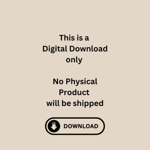 Pode incluir: Texto sobre um fundo bege que diz "Esta &eacute; uma transfer&ecirc;ncia digital apenas. Nenhum produto f&iacute;sico ser&aacute; enviado." Um bot&atilde;o preto com uma seta para baixo e a palavra "DOWNLOAD" est&aacute; na parte inferior da imagem.