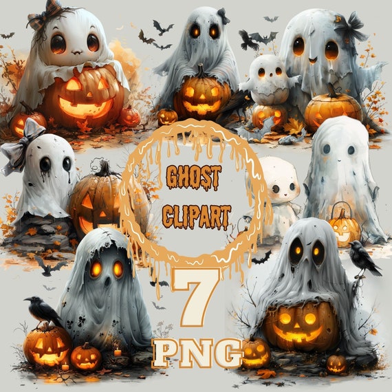 Halloween Ghost Clipart: Spooky PNG Designs for Sublimation, Stickers (Digital Download)