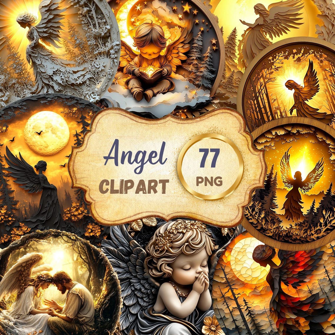 77 Angel Clipart Round Designs, Celestial Printables, PNG Graphics for ...