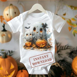 Lindo bebé fantasma con mamá, clipart, decoración de Halloween espeluznante PNG, ilustración de familia fantasma, diseño de temporada, scrapbooking, creación de tarjetas, POD