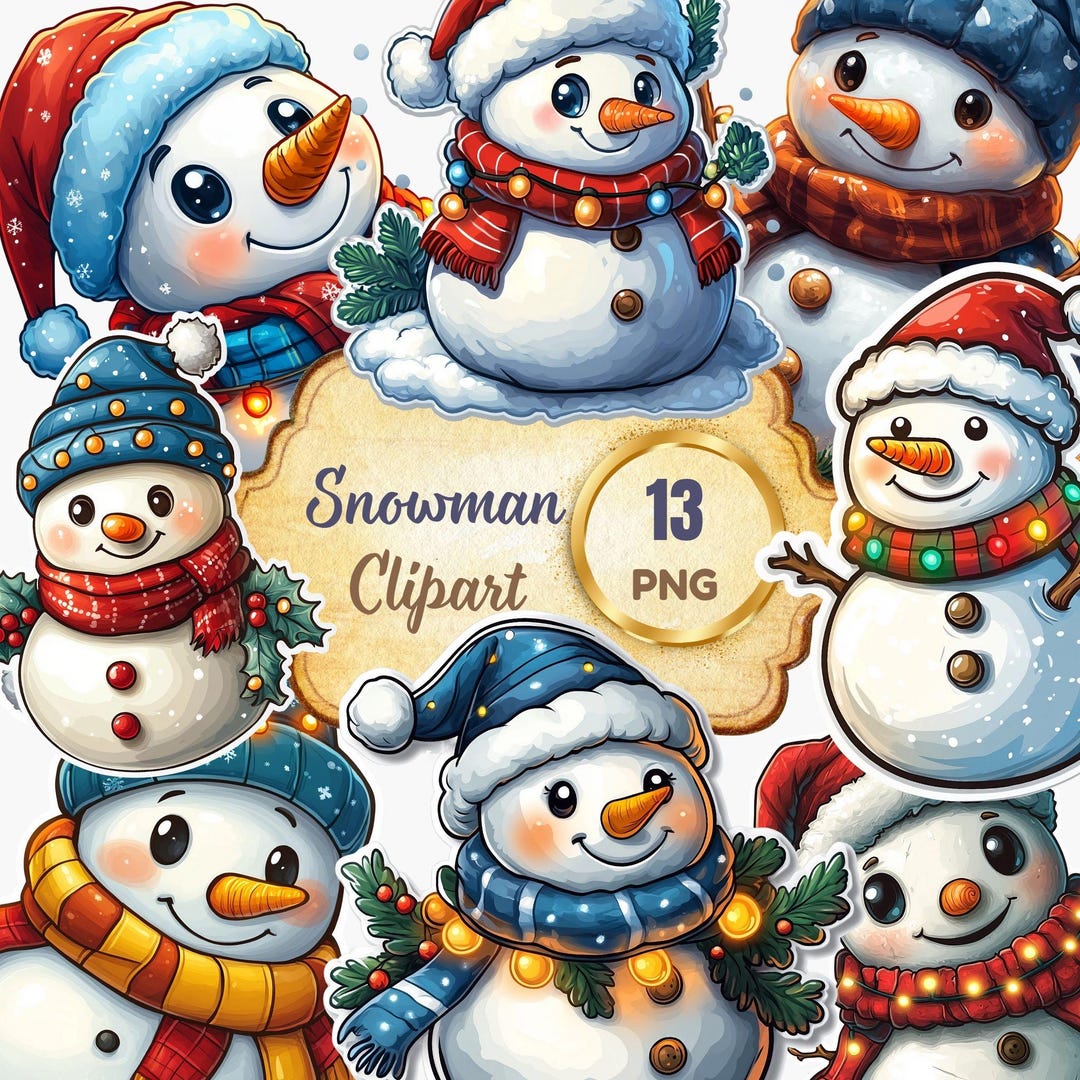 Snowman Clipart Bundle, Christmas PNG Stickers, Scrapbook Graphics ...