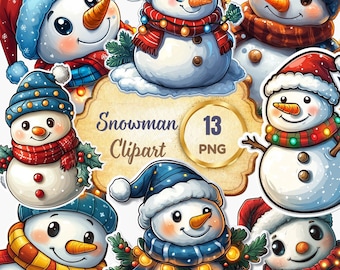 Snowman Clipart, Christmas Graphics, 13 PNG (Digital Download)
