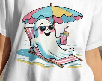 Retro Summer Ghost Clipart: Beach Vacation PNG, Digital Download