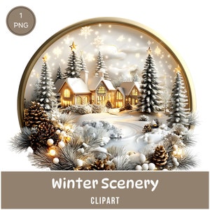 Clipart di paesaggi invernali, 1 PNG, download digitale per la creazione di biglietti, sublimazione, ornamenti, decorazioni, diario spazzatura, adesivi, scrapbooking