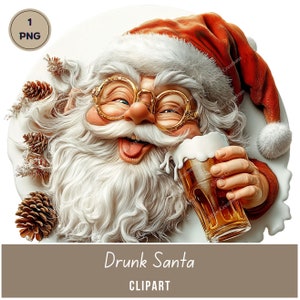Betrunkener Weihnachtsmann Clipart PNG, Bier, digitaler Download für Kartenherstellung, Weihnachtsverzierungen 3D, Untersetzer, Scrapbooking Aufkleber Junk Journals