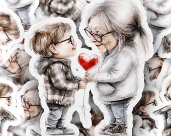 Grandma and Grandson PNG, Watercolor Clipart, Digital Download