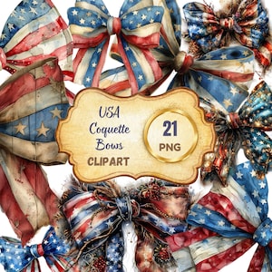 Lazo coqueto de EE. UU. PNG, paquete de imágenes prediseñadas de acuarela, América retro, 4 de julio, American Girl, Día de la Independencia, bandera de EE. UU., diseños de sublimación