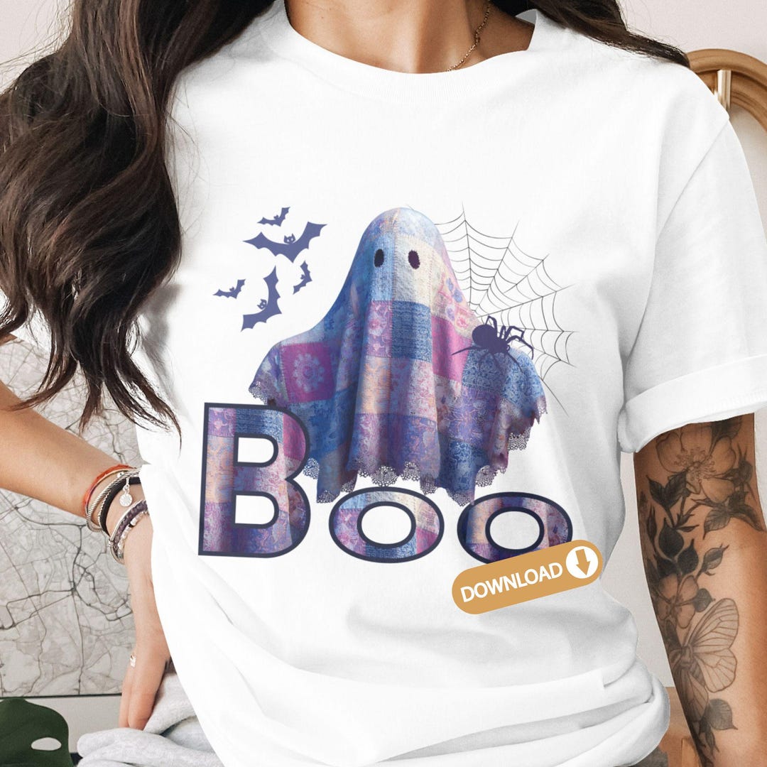 Patchwork Ghost PNG Clipart: Boo, Bats, Spider Web (digital Download ...