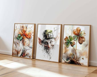St Patricks Day Prints, Set of 3 Wall Art, Digital Download