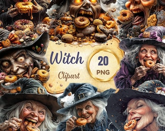 Witch Clipart, 20 PNG, Spooky Halloween, Digital Download