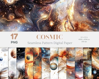 Cosmic Digital Paper Bundle: 17 PNG Seamless Galaxy Patterns (Digital Download)