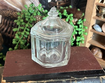 Vintage glass small trinket jewelry box specimen jar with lid